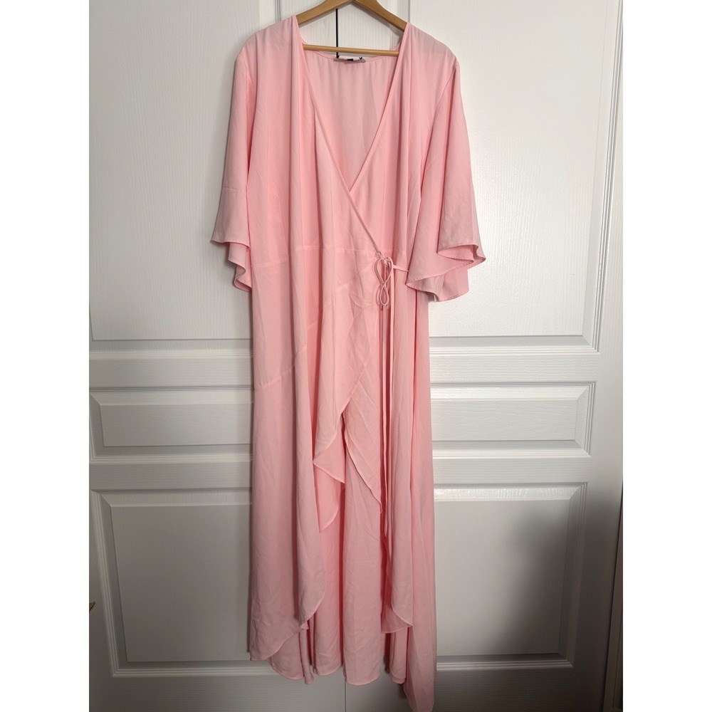 ELOQUII 26 Blush Pink Chiffon Wrap Maxi Dress Flutter Sleeve NWT